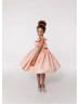 Flutter Sleeves Satin Tea Length Flower Girl Dress